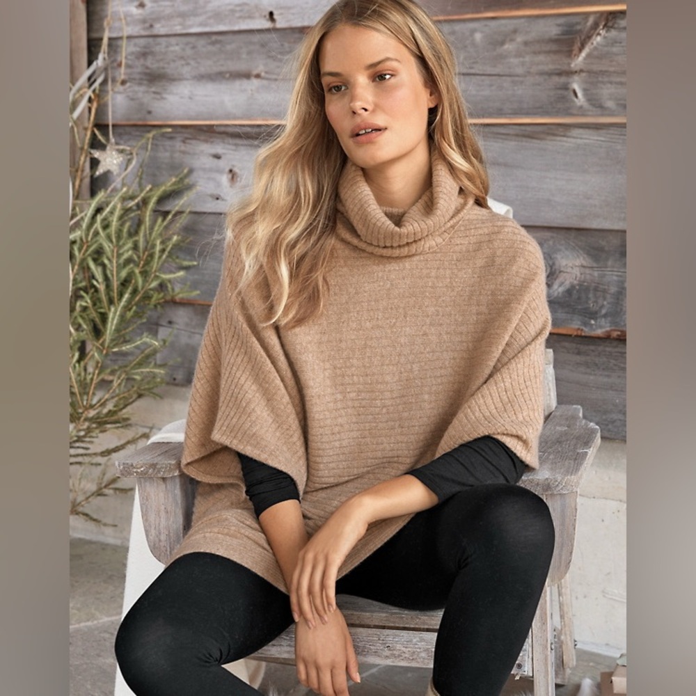 Garnet Hill Tan Poncho Cashmere Sweater